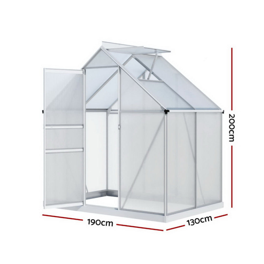 NNEDSZ Green Fingers Greenhouse Aluminium Polycarbonate Premium Garden Storage Shed 1.3Mx1.9Mx2.0M