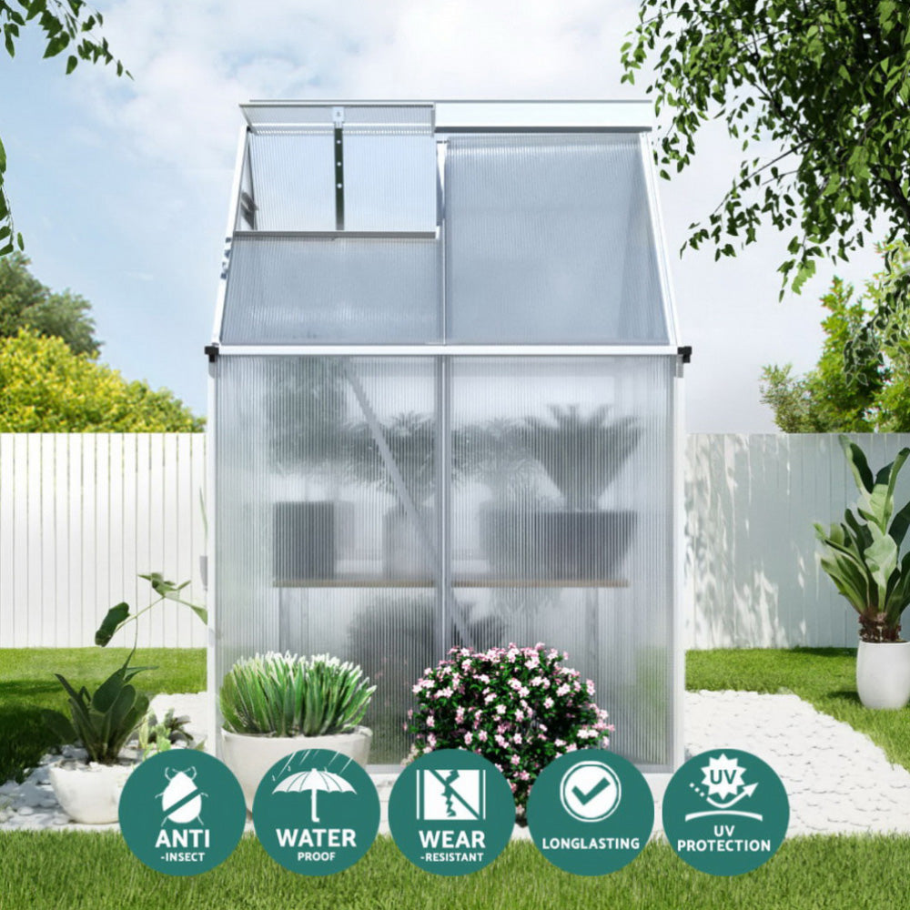 NNEDSZ Green Fingers Greenhouse Aluminium Polycarbonate Premium Garden Storage Shed 1.3Mx1.9Mx2.0M