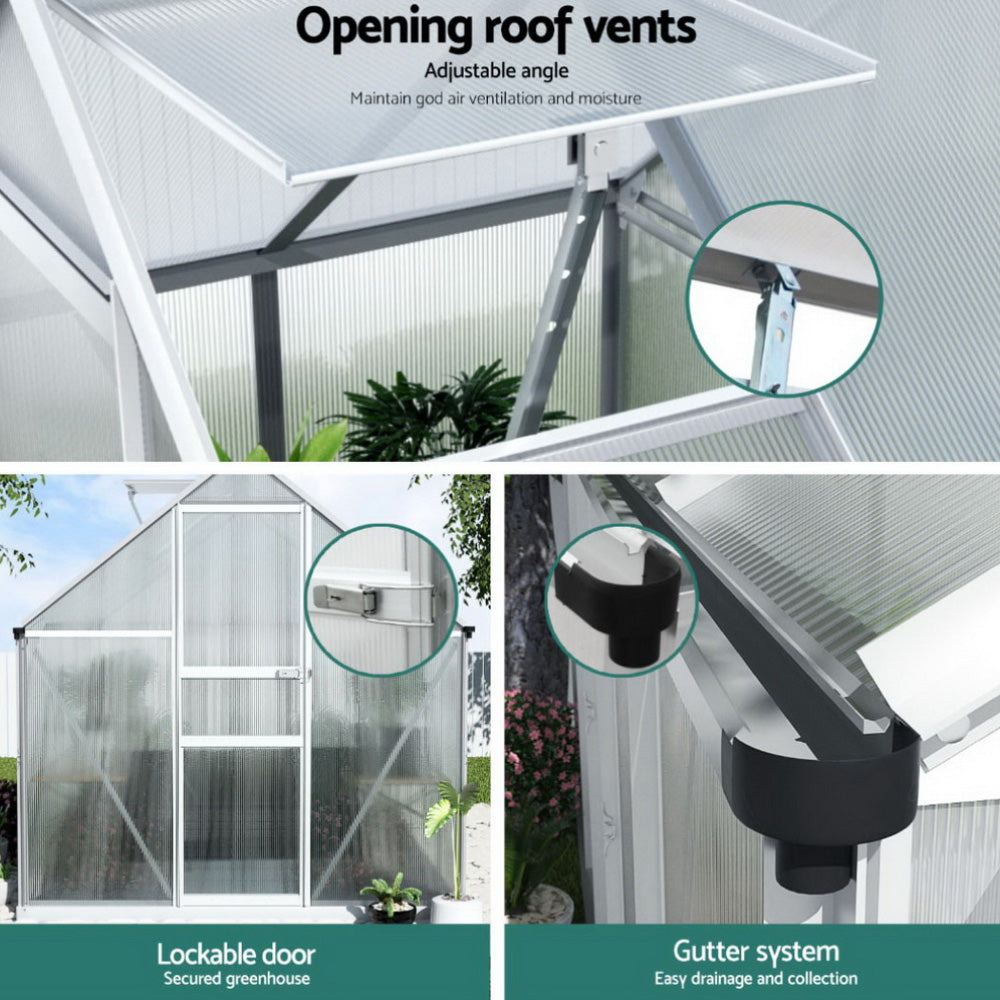 NNEDSZ Green Fingers Greenhouse Aluminium Polycarbonate Premium Garden Storage Shed 1.3Mx1.9Mx2.0M